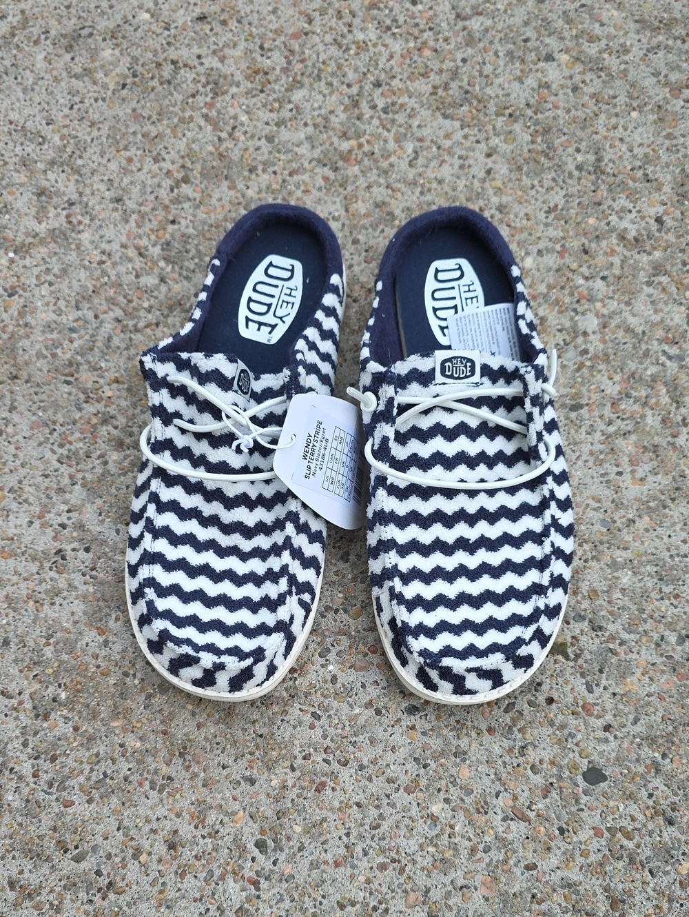 NWT Hey Dude Wendy Slip On Mule Terry Stripe Navy Blazer Egret Size 8 - Picture 2 of 10